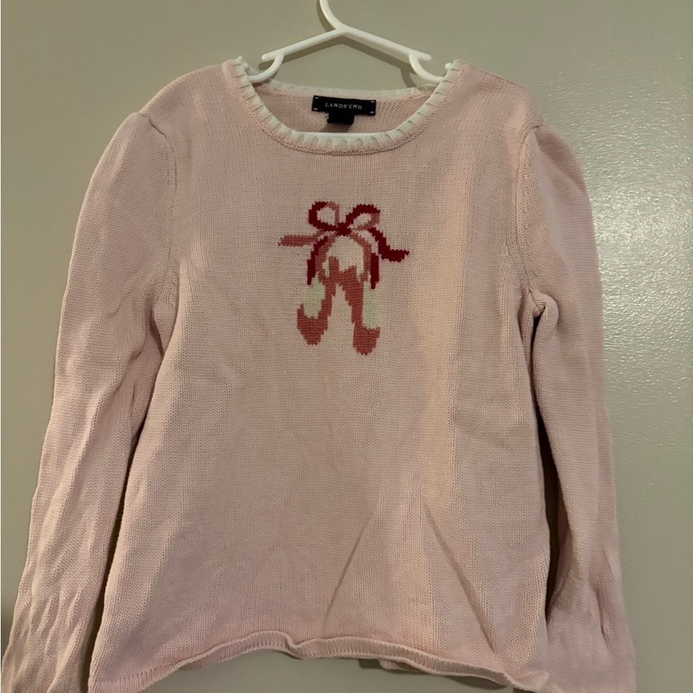 Lands' End Light Pink Sweater with Bow Design